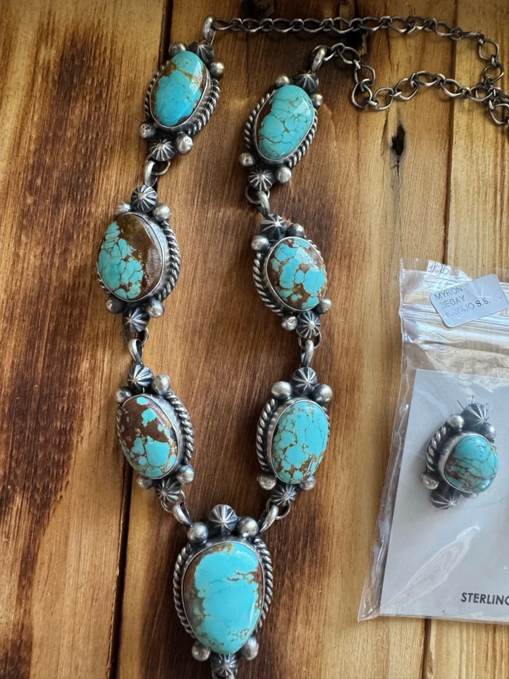 Myron Begay Mine 8 Turquoise Statement Necklace and Earrings Set